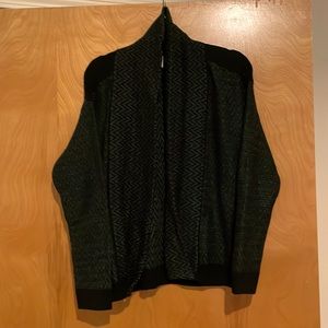 Green and black herringbone sweater